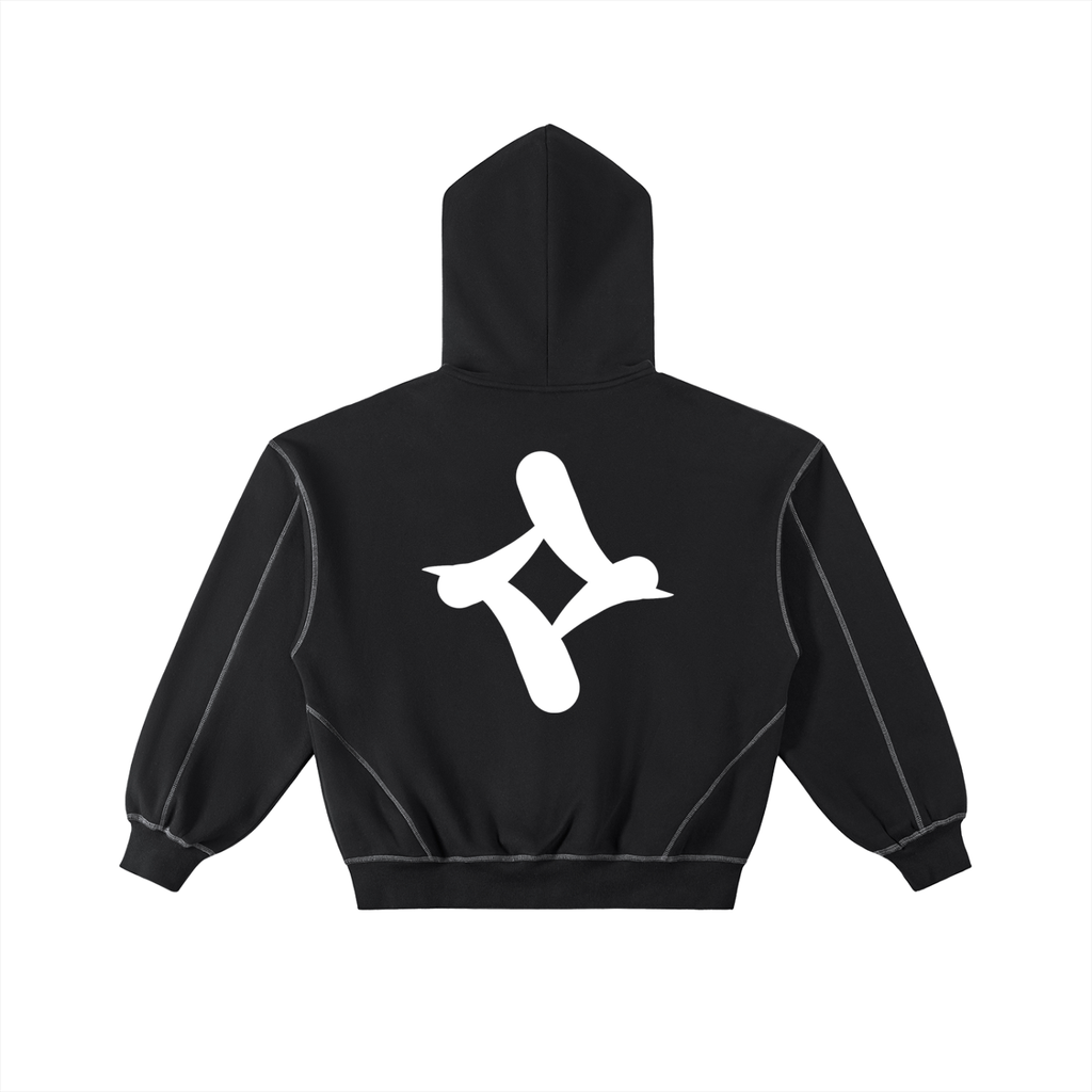 Contrast-Stitched Boxy Fleece Zip Hoodie