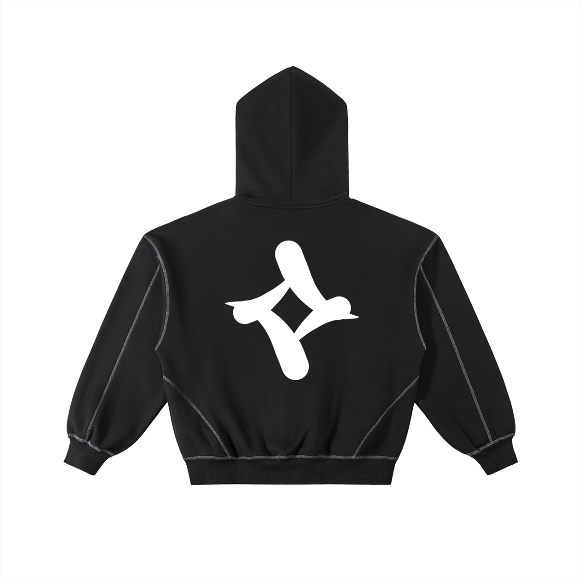 Contrast-Stitched Boxy Fleece Zip Hoodie